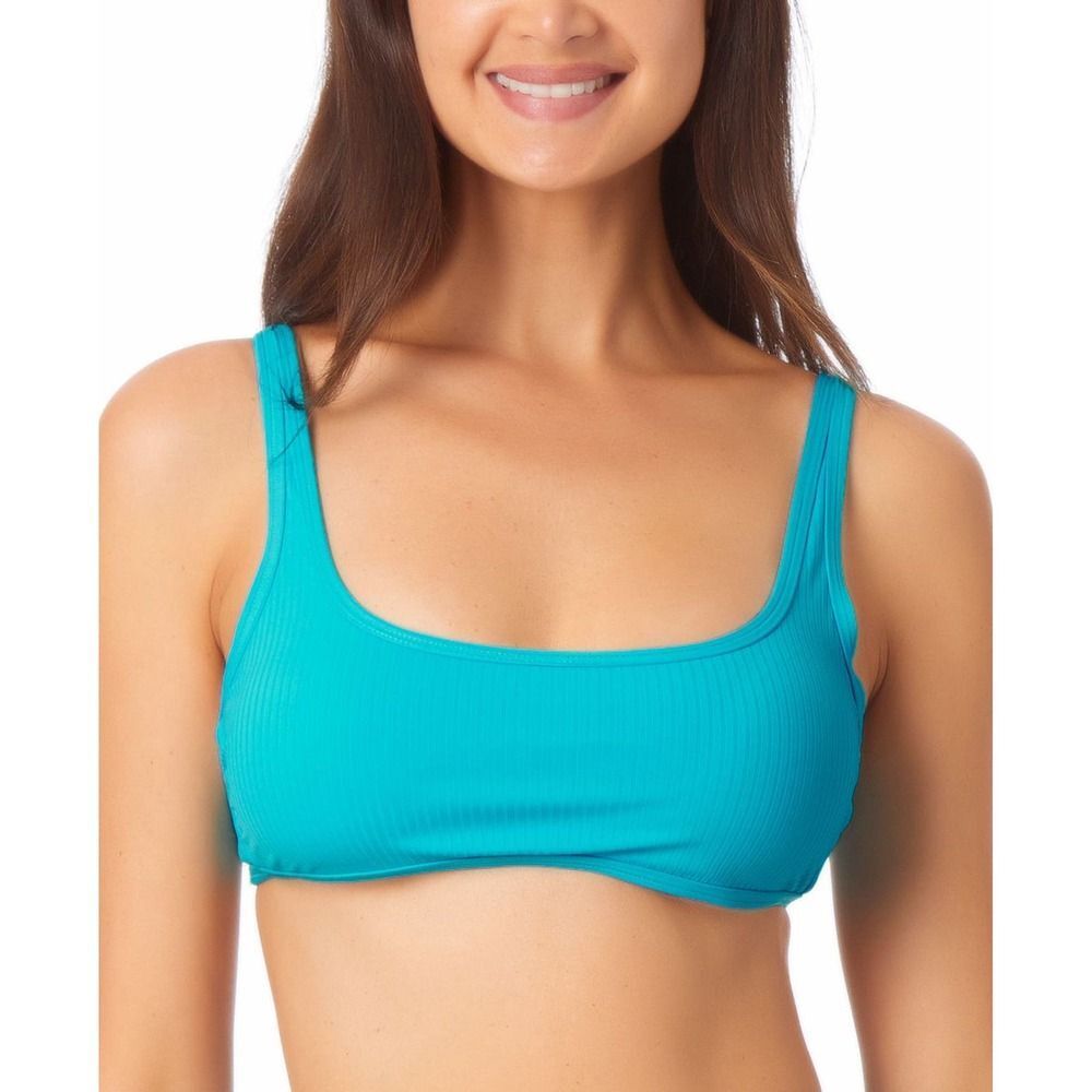 California Waves Ribbed Bralette Bikini Swim Top Adjustable Straps Blue Medium